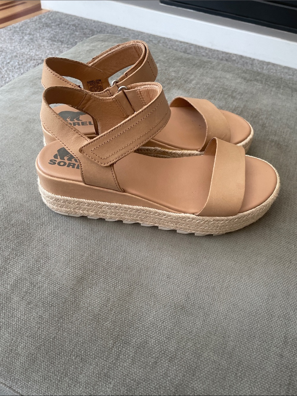 Sorel Women's Tan Espadrille Platform Sandal with Hook-and-Loop Ankle Strap